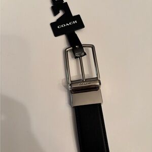 Coach Black Leather Belt with Silver Buckle